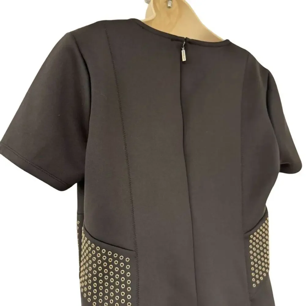 Michael Kors Womens Black Scuba Knit Studded V-Neck Mini Dress Stretch sz XL